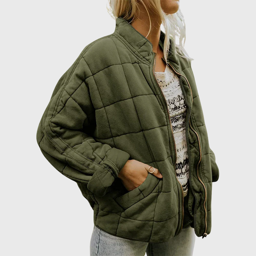 Quilted Zip Jacket with High Collar for Women