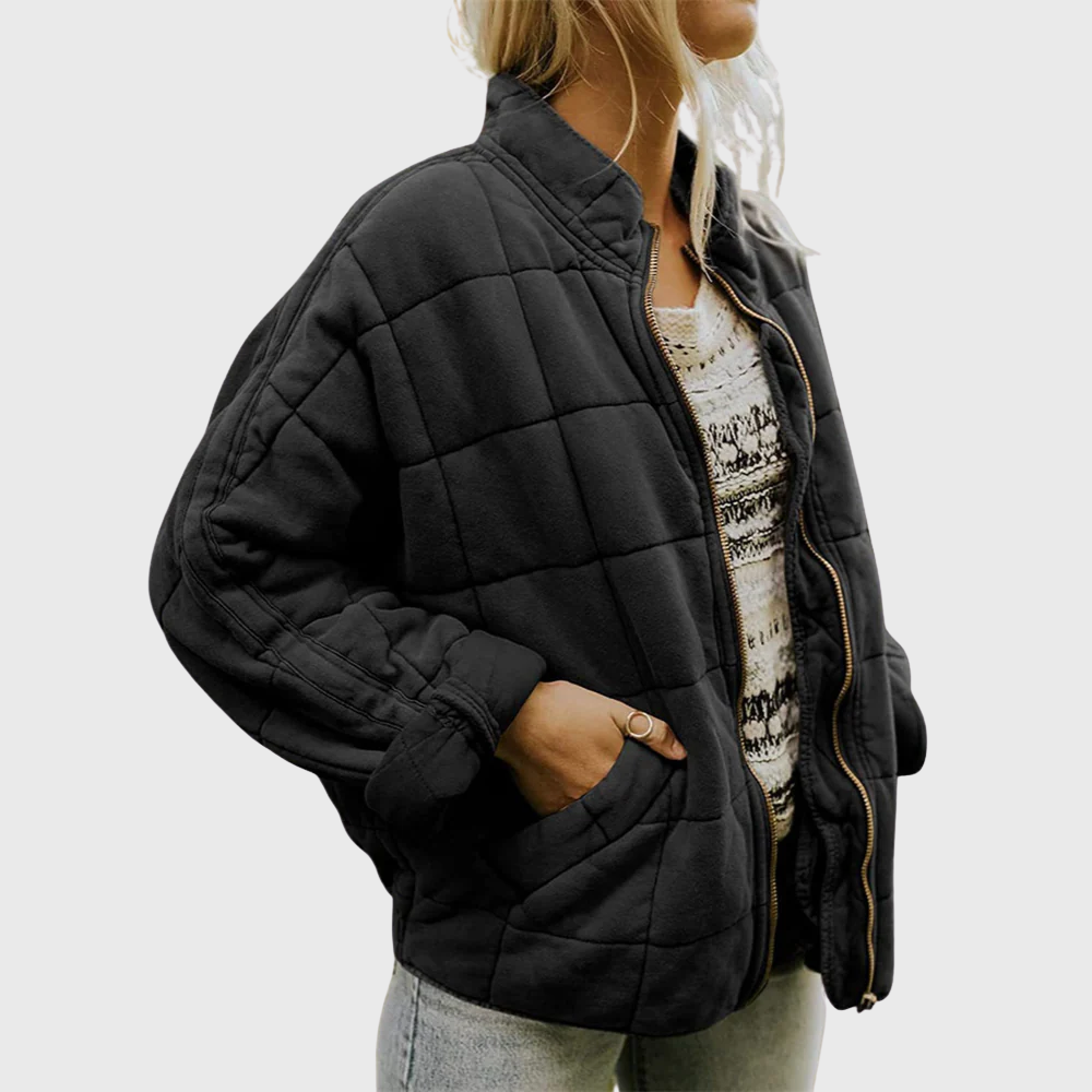 Quilted Zip Jacket with High Collar for Women
