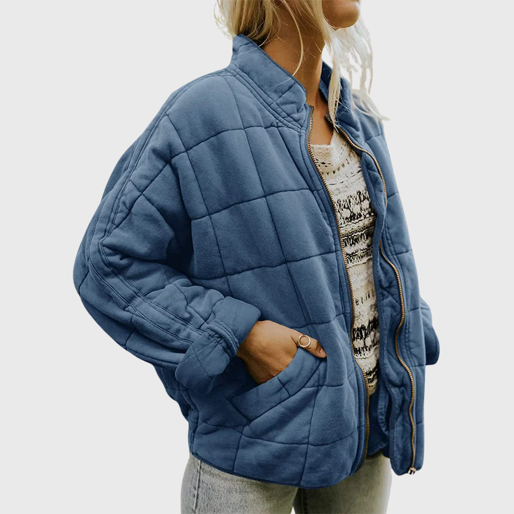 Quilted Zip Jacket with High Collar for Women