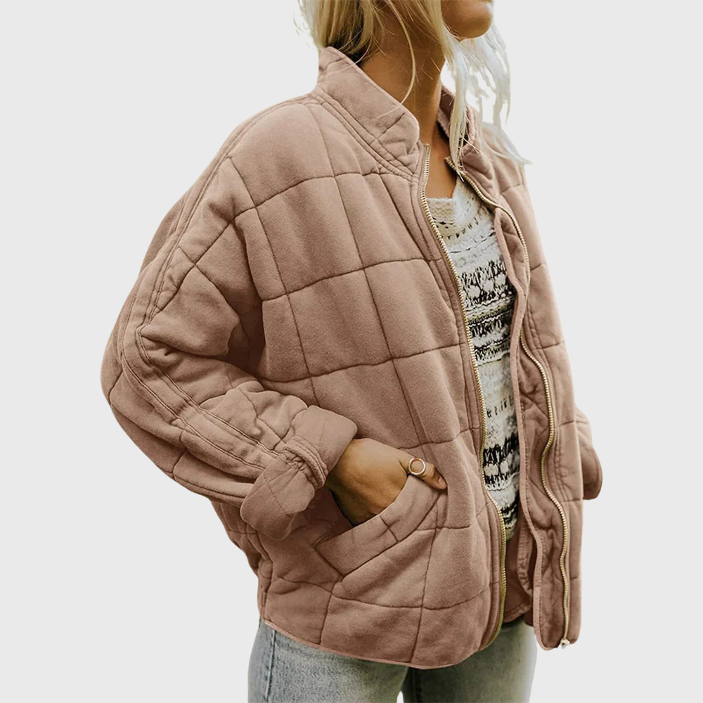 Quilted Zip Jacket with High Collar for Women
