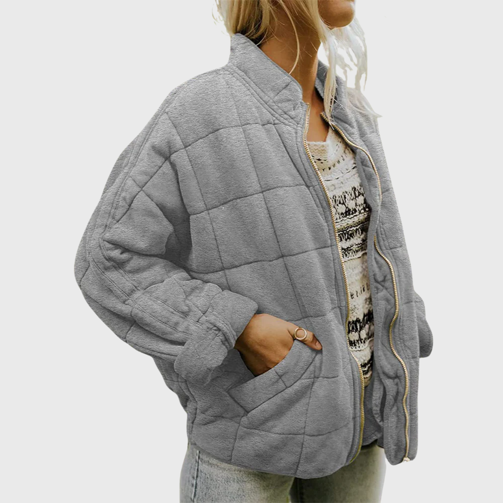 Quilted Zip Jacket with High Collar for Women