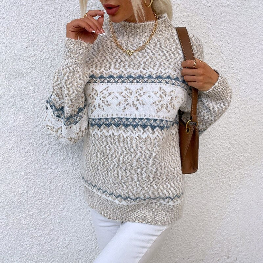 Ribbed Roll-Neck Knit Sweater for Women
