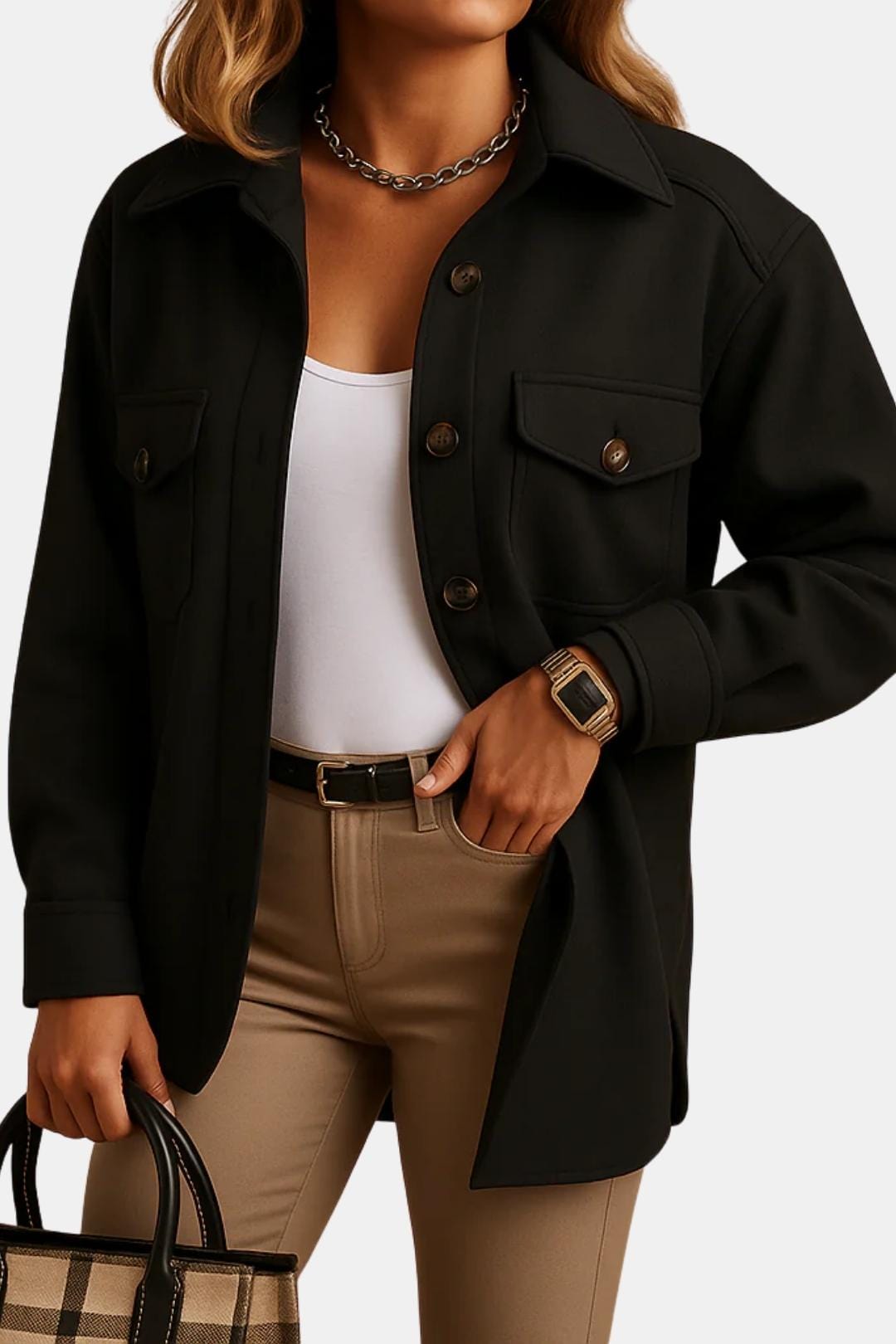 Wind- & Waterproof Jacket with Collar & Buttons for Women