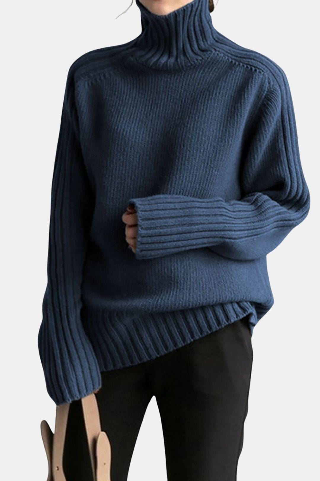 High Neck Solid Knit Sweater for Women