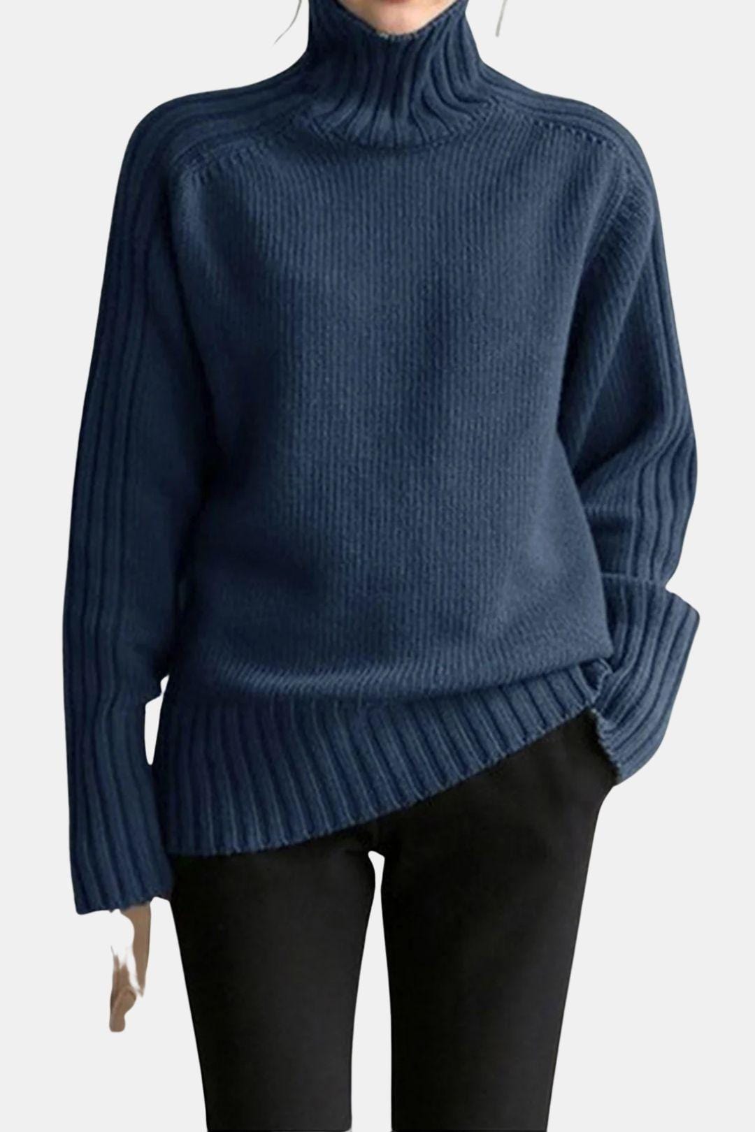 High Neck Solid Knit Sweater for Women