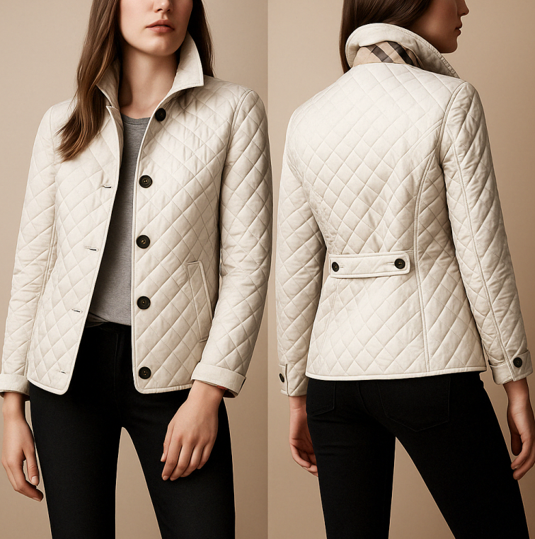 Diamond-Quilted Jacket with Stand-Up Collar for Women
