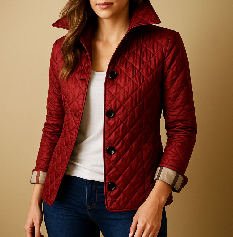 Diamond-Quilted Jacket with Stand-Up Collar for Women