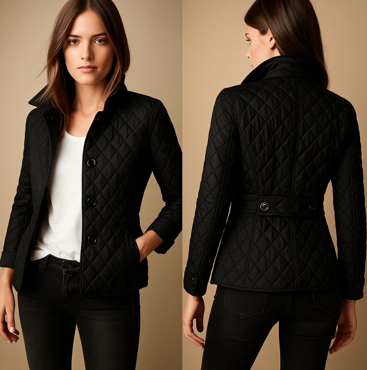 Diamond-Quilted Jacket with Stand-Up Collar for Women