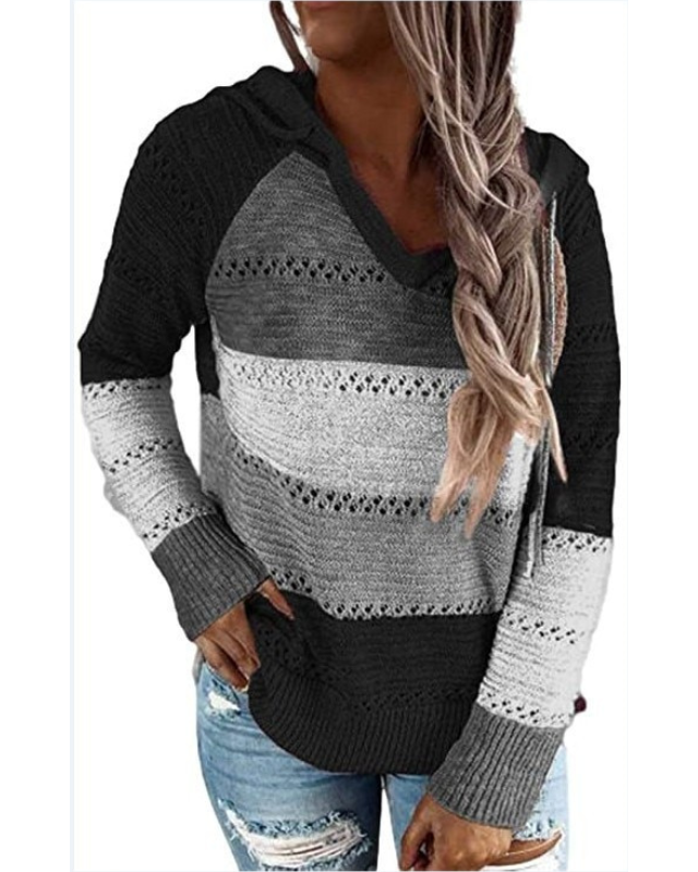 Striped Knit Hoodie for Women