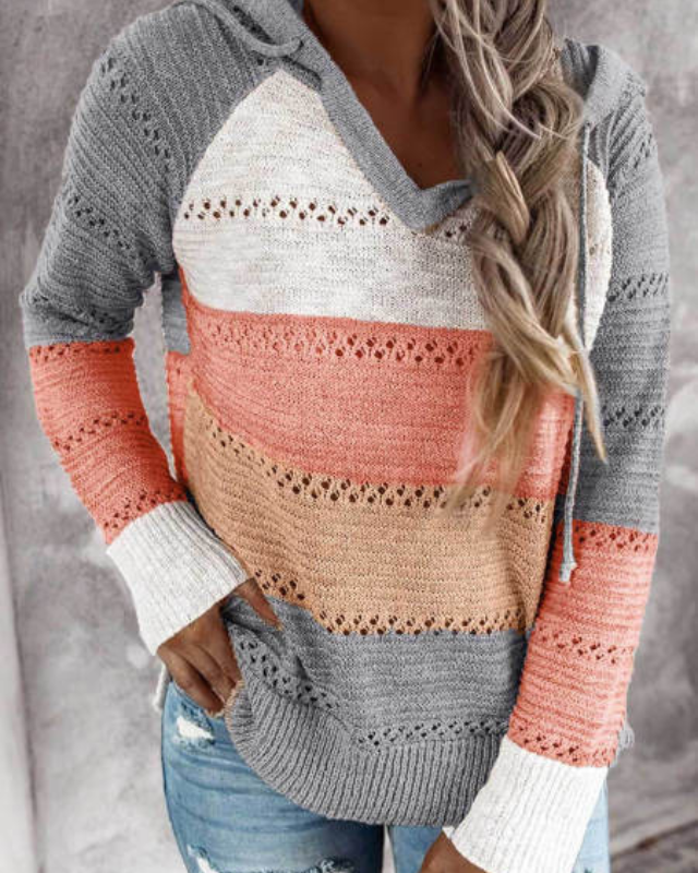 Striped Knit Hoodie for Women