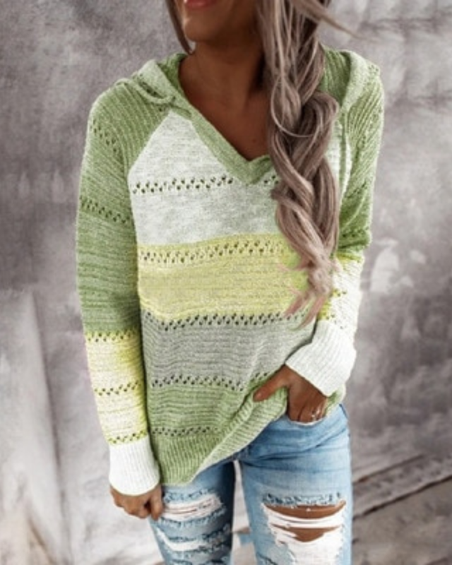 Striped Knit Hoodie for Women
