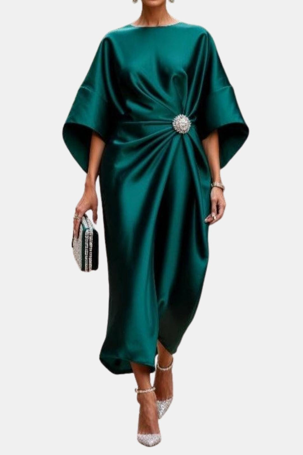 Wide-Sleeve Satin Maxi Dress for Women