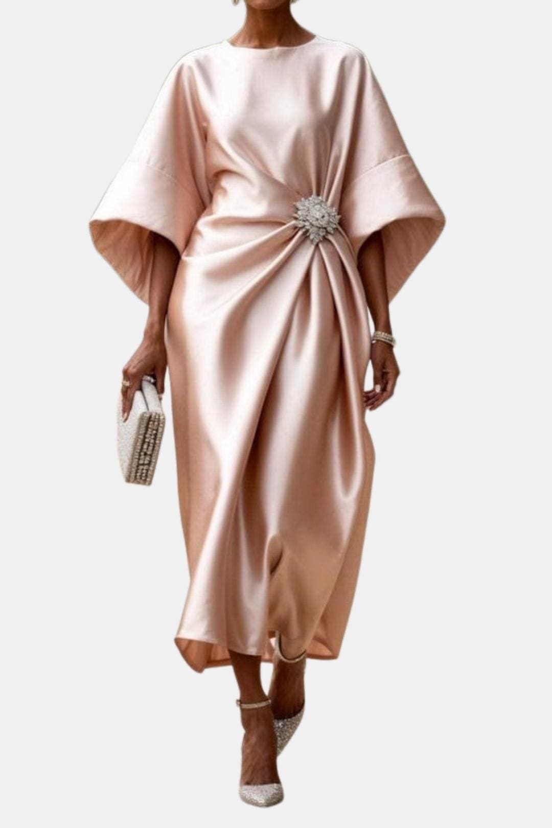 Wide-Sleeve Satin Maxi Dress for Women