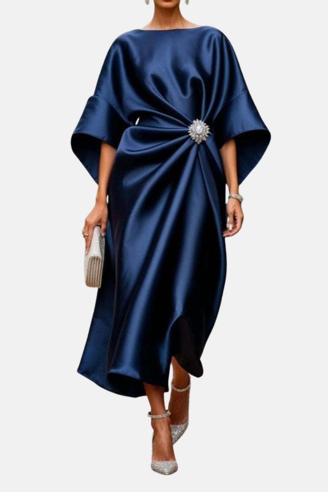 Wide-Sleeve Satin Maxi Dress for Women