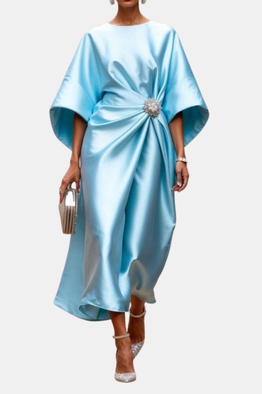 Wide-Sleeve Satin Maxi Dress for Women