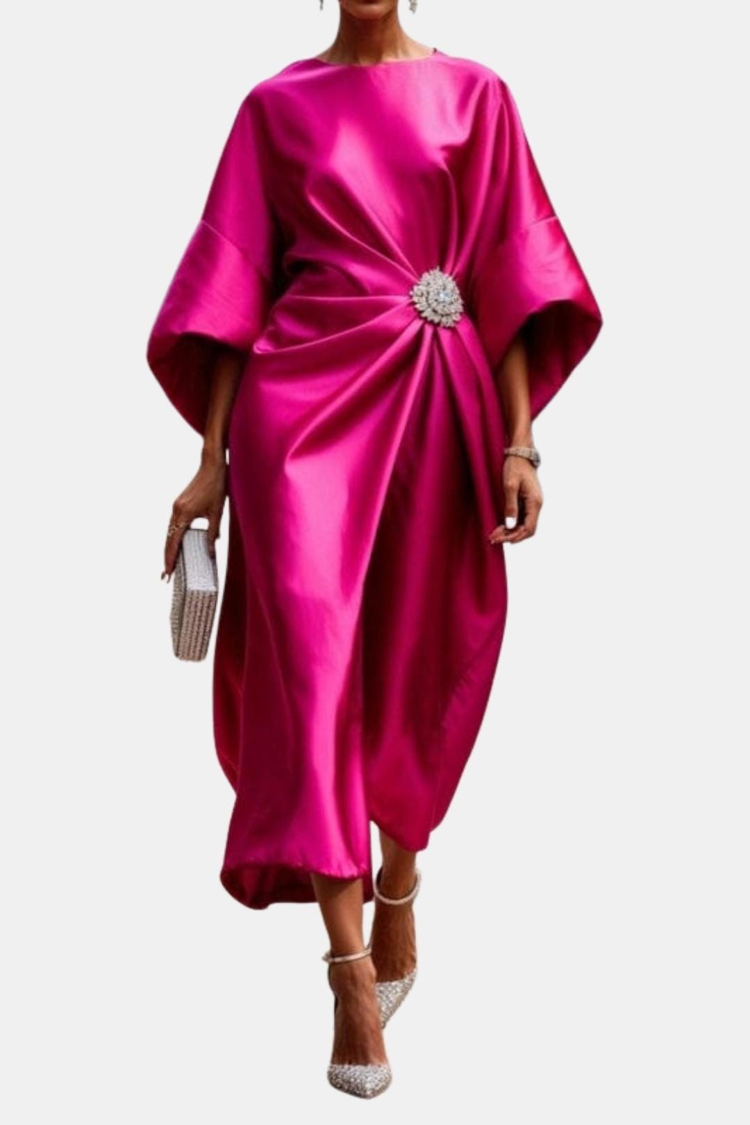 Wide-Sleeve Satin Maxi Dress for Women