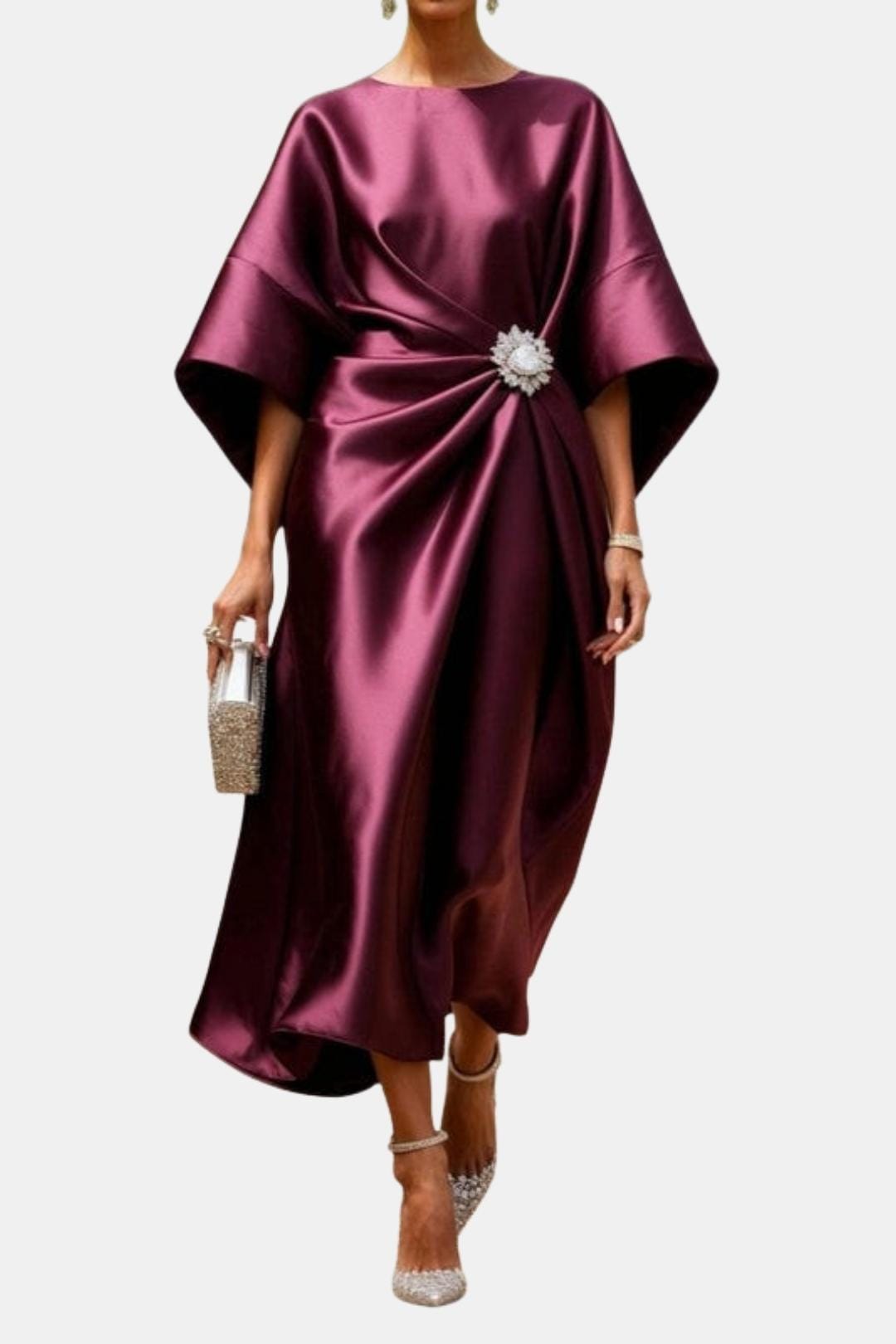Wide-Sleeve Satin Maxi Dress for Women