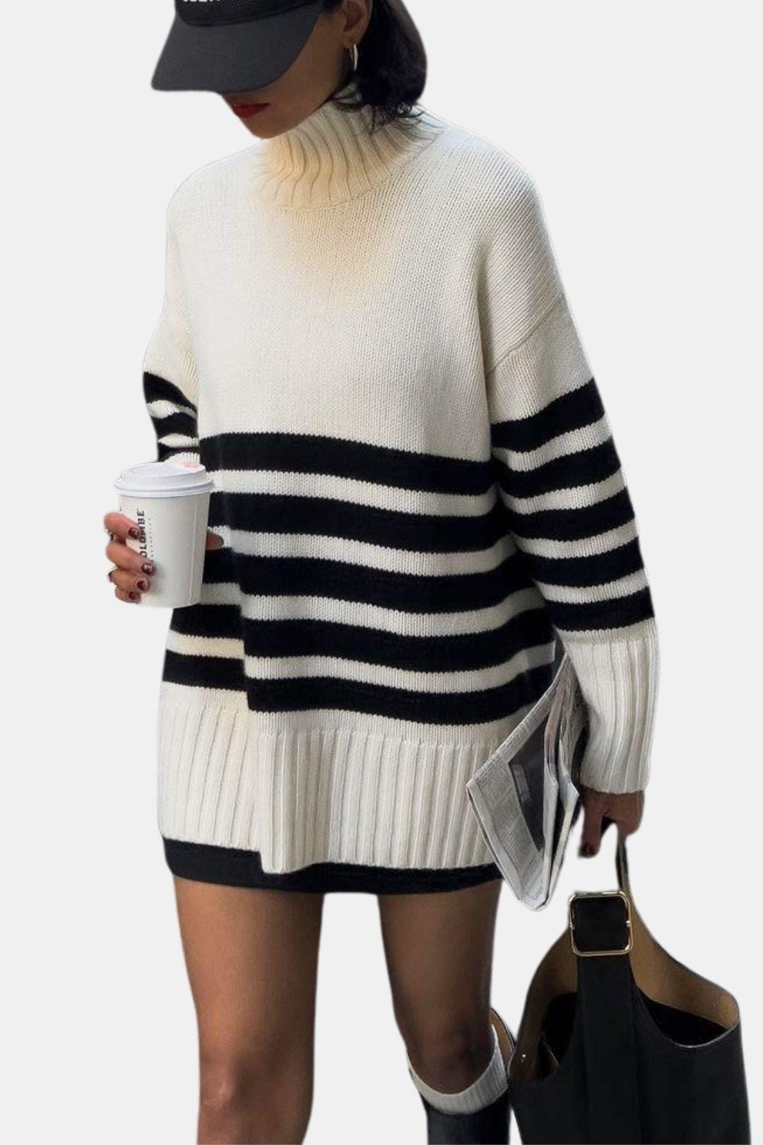 Black & White Stripe Knit Sweater for Women