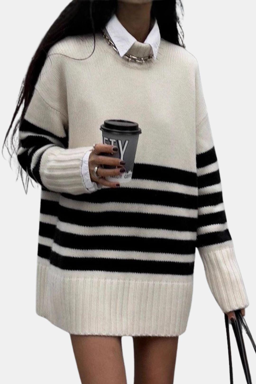 Black & White Stripe Knit Sweater for Women