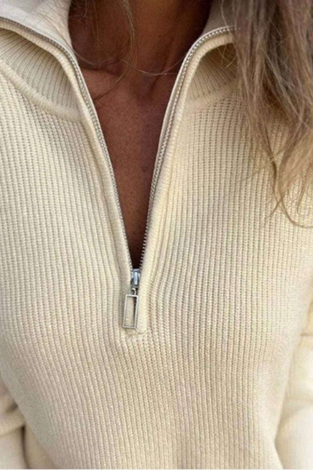 Zip-Up Long Sleeve Knit Sweater for Women