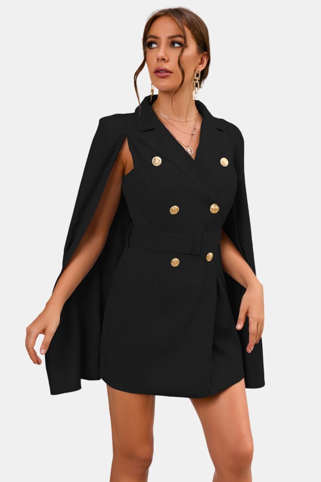 Structured Blazer Dress with Cape Overlay for Women