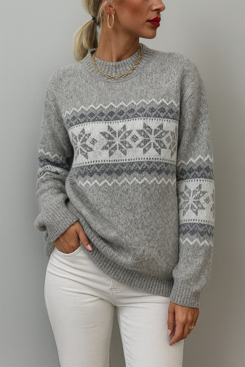 Ribbed Roll-Neck Knit Sweater for Women